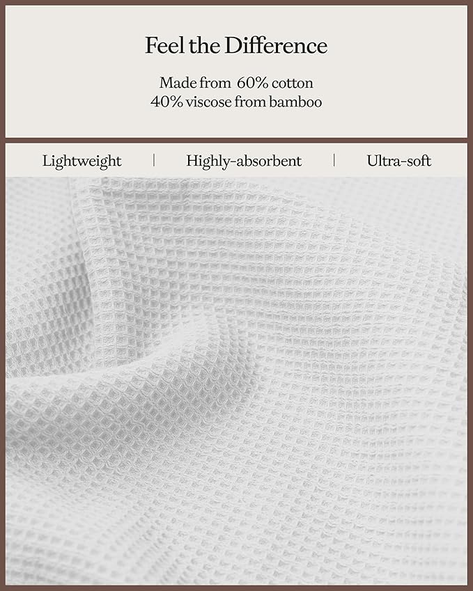 Cozy Earth Waffle Bath Sheets - 60% Cotton 40% Viscose from Bamboo Bath Sheets 40 x 65 Inches - Soft & Absorbent Terry, Reversible Mini Textured Waffle & Weave Pattern - 2 Pack