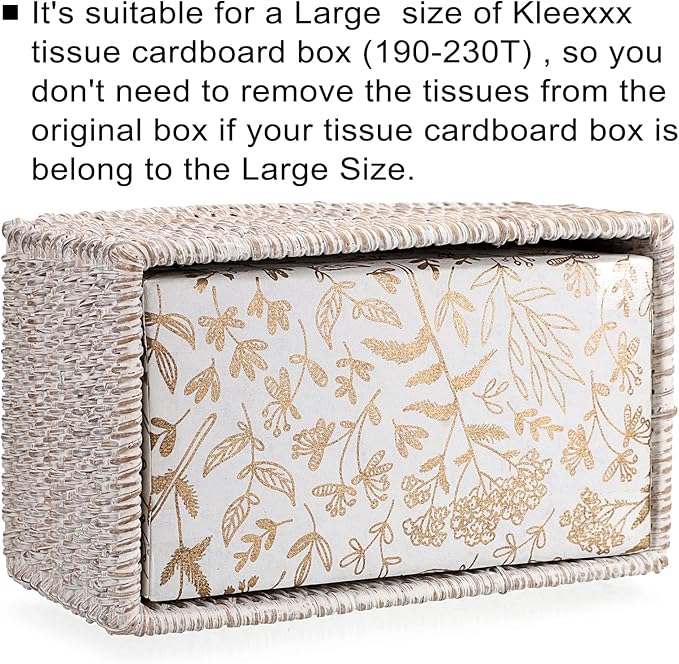 Sumnacon Tissue Box Cover Large Rectangle Tissue Box Rattan Tissue Box Holder,Wicker Decorative Tissue Holder for Bathroom Toilet Living Room Kitchen Office Table Desk,Whitewash