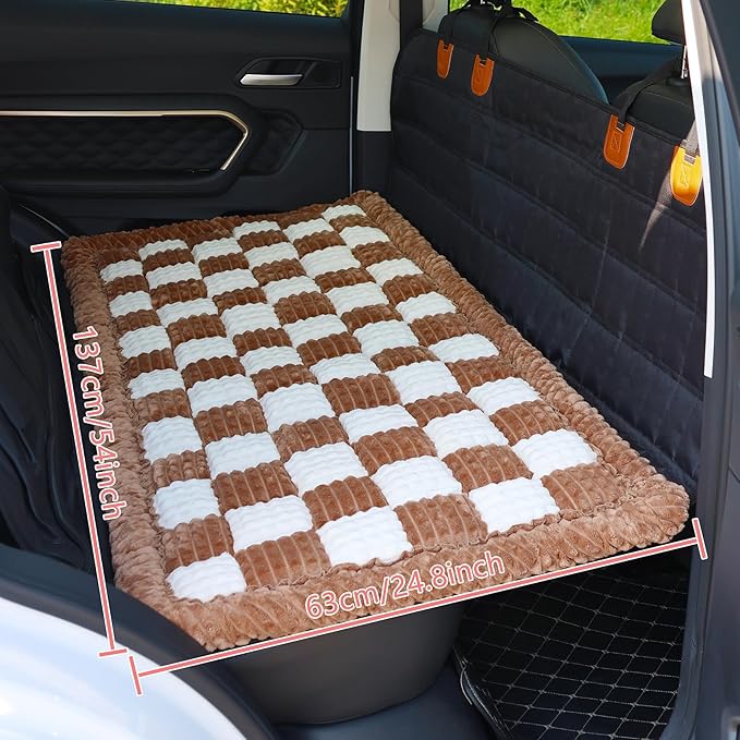HOMEREFROM Dog Bed for Car, Backseat Pet Bed Mat, Dog Seat Cover for Car Back Seat, Non-Slip Travel Pet Mat, Fit for Backseat Extenders and Seat Covers (Brown&White, 24.8x54inch)