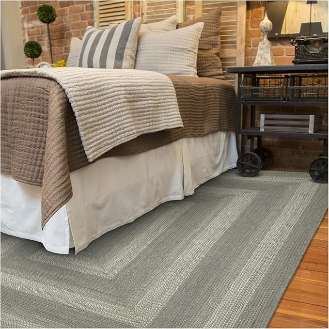 Homespice Grey Cloud Jute Braided Area Rug 6x9' - Country Style Woven Rug for Living Room and Dining Room