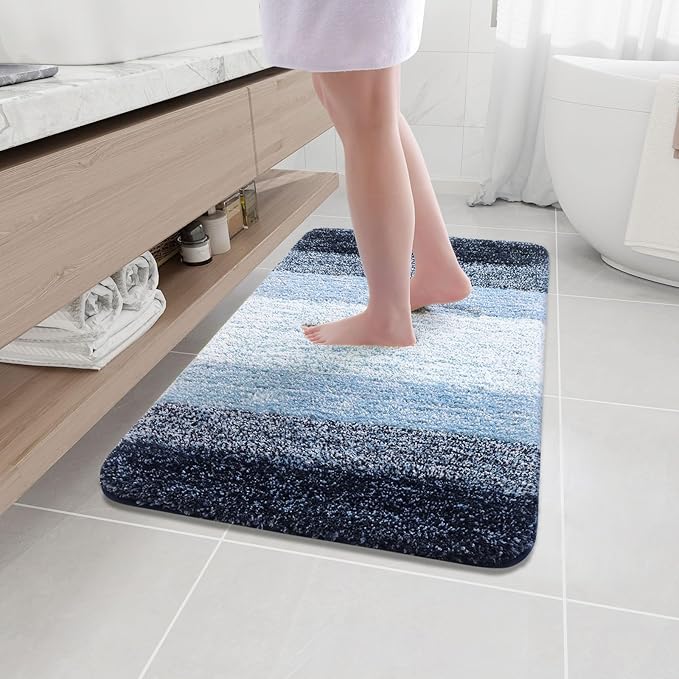 Arotive Microfiber Bathroom Rugs, Shaggy Soft and Absorbent Bath Rug, Non-Slip, Thick Plush Machine Washable Dry Bath Mats for Bathroom, Tub and Shower, 36x24, Dark Blue, Rectangular