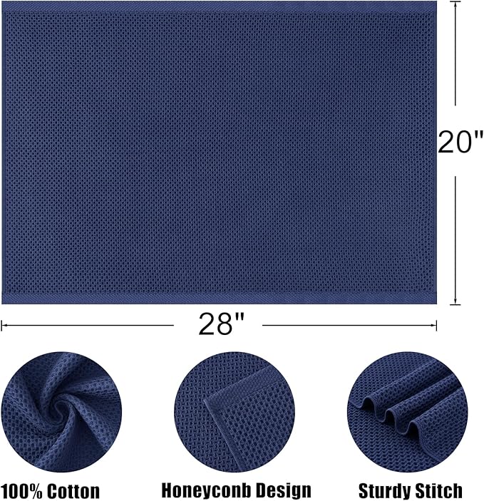 Kitinjoy 100% Cotton Waffle Weave Kitchen Towels, 4-Pack Super Soft and Absorbent Dish Towel for Drying Dishes, Kitchen Hand Towels, 20 in x 28 in, Navy Blue