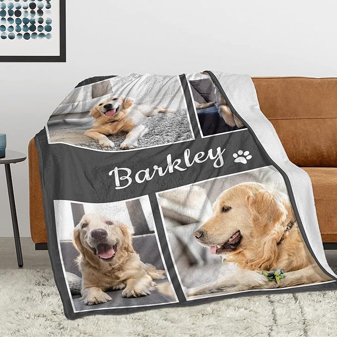 Ecautly Personalized Pet Memorial Gifts, Custom Dog Blanket with Photos and Name, Personalized Pets Blankets with Picture, Puppy Bereavement/Passing Away Gifts
