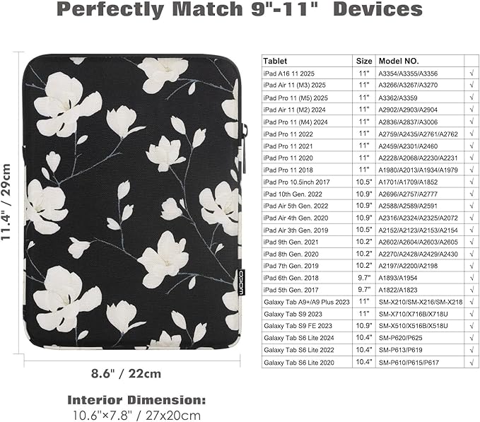 MoKo 9-11 Inch Tablet Sleeve Bag Carrying Case Fits New 11inch iPad Air M3, iPad A16 2025, iPad Pro 11 M4, Air 5/4/3, iPad 10/9/8th Gen, Tab S8/S9 11", Magnolia