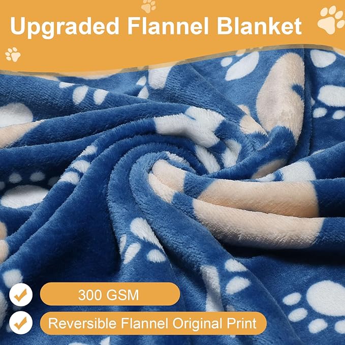 Gowyeg Dog Blanket, Soft Fleece Dog Blankets for Small Medium Dogs, Fluffy Flannel Pet Cat Puppy Blanket Mat Cover for Bed Couch, Cute Paw Print Throw Blanket for Dogs, Blue, 40"X30"