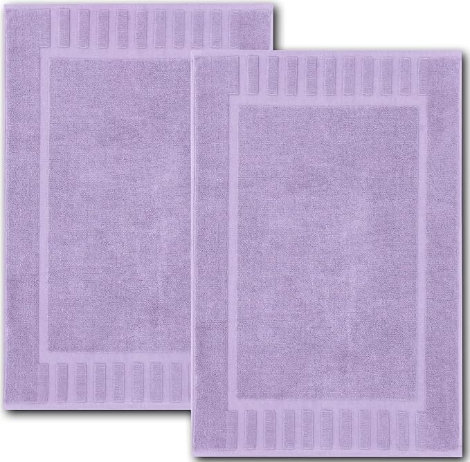 White Classic Luxury Bath Mat Floor Towel Set - Absorbent Cotton Hotel Spa Shower/Bathtub Mats [Not a Bathroom Rug] 22"x34" | 2 Pack | Lavender