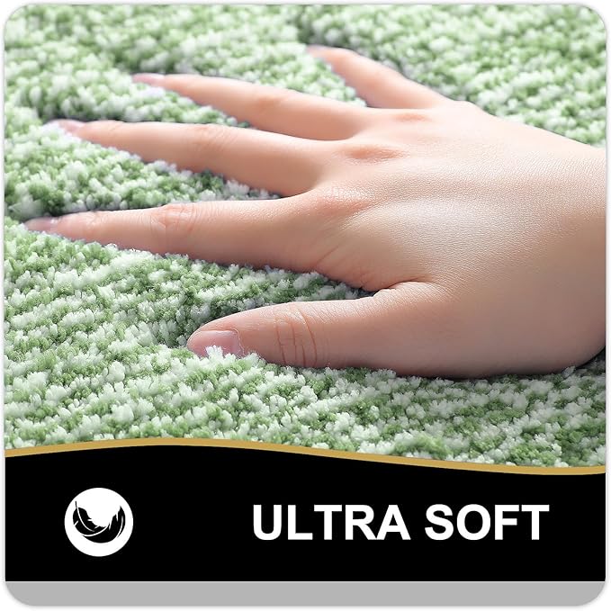 OLANLY Toilet Rugs U-Shaped 24x20, Extra Soft and Absorbent Microfiber Bathroom Rugs, Non-Slip, Machine Wash Dry, Plush Shaggy Contour Bath Mats for Toilet Base (Sage Green and White)