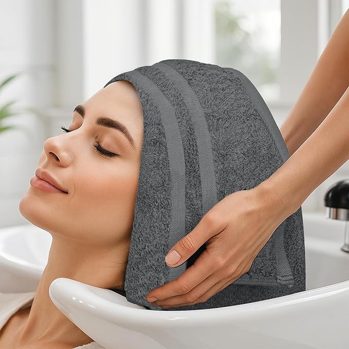 RIVERSIDE Pack of 24 Salon Towels Set (Not Bleach Proof), 16 x 26 Inches, 100% Ring Spun Cotton, Highly Absorbent & Quick Dry Hand Towels for Salon, Barber, Gym, Spa, Bathroom & Home, Grey