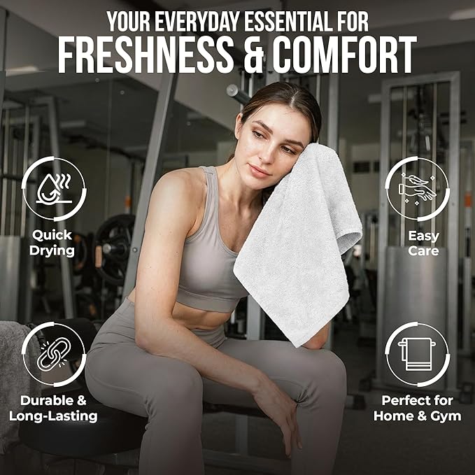 RIVERSIDE 24 Pack Washcloths Set - 100% Cotton [12x12 Inches] - 500 GSM, Soft, Quick-Dry & Highly Absorbent Face Towels - Perfect for Bathroom, Gym, Hotel, Spa & Travel - White