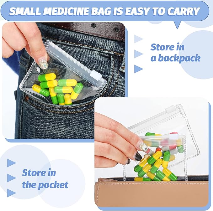 Nuanchu 200 Pieces Pill Pouches Bags Set Reusable Zippered Pill Baggies Clear Plastic Self Sealing Travel Medicine Organizer Storage with Slide Lock for Medicine and Small Items