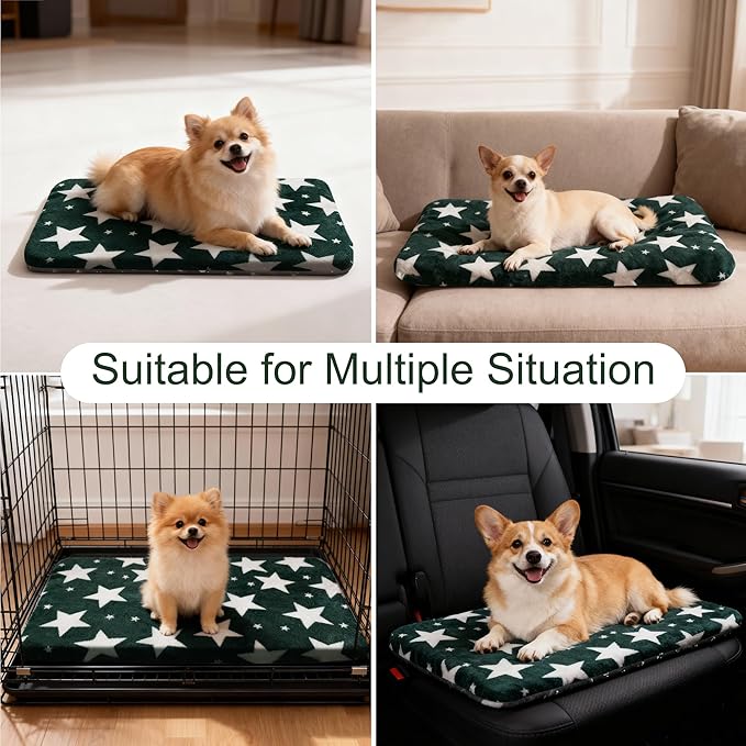 Wittop Washable Dog Bed Plush Orthopedic Outdoor Crate Mat with Non-Slip Bottom,Luxe Soft Kennel Pad for Pets, Cozy Cage Cushion & Pet Sleeping Mattress Large Sized,Medium,Small Dogs,24x18 inch,Green