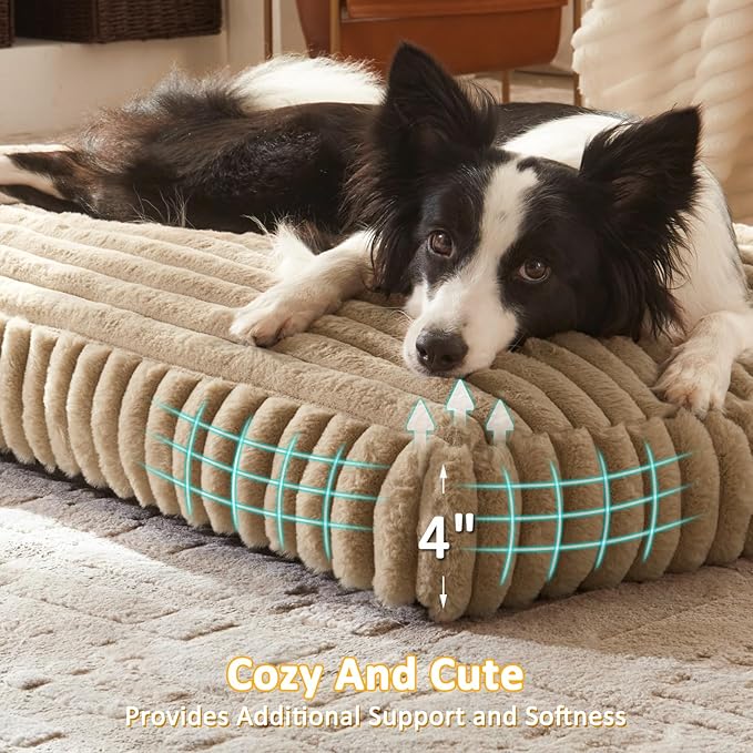 XL Dog Bed, Flat Pet Beds with Removable Washable Cover, Pet Mat Cute Dog Crate Bed Thick Shredded Chopped Crate Foam & Anti Slip Bottom for Indoor, 42"x27"x4"