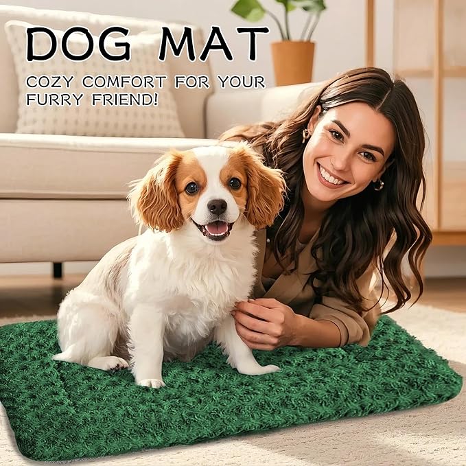 Dog Crate Bed Pad – Reversible Fleece Mat for Small, Medium, Large Dogs – Soft & Washable Anti-Slip Dog Bed Mat for Cages and Kennels – Comfortable, Durable Sleeping Pad for Dogs, Green, L