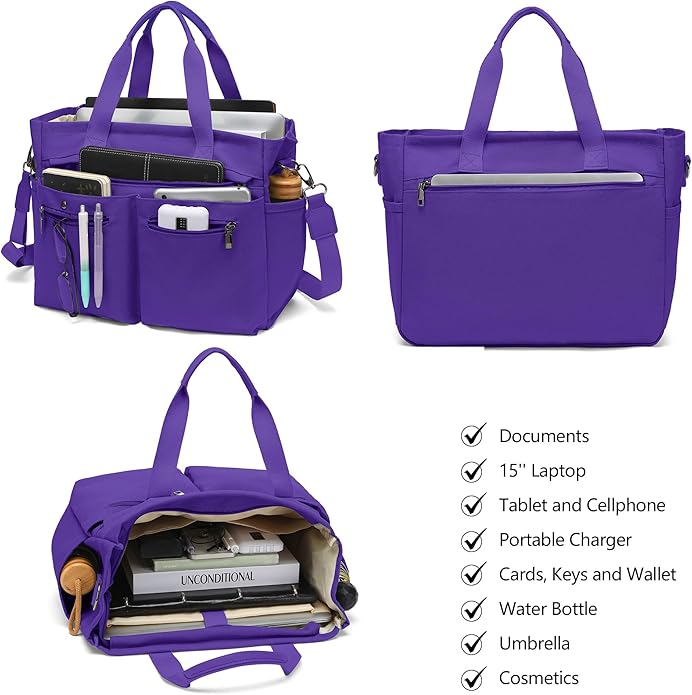 Women's Large Canvas Tote Bag Set (2PCs) - Ideal for Laptop, Hobo, Crossbody, Handbag, Travel, Gym & Work