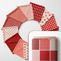 Cotton Satin Patchwork Fabric Panel – 35 Designs, 20×20 cm Squares, Single Piece 150×110 cm, Red Patchwork Quilt Fabric (Scarlet Love Patchwork Set, 35pcs 8x8 inch)