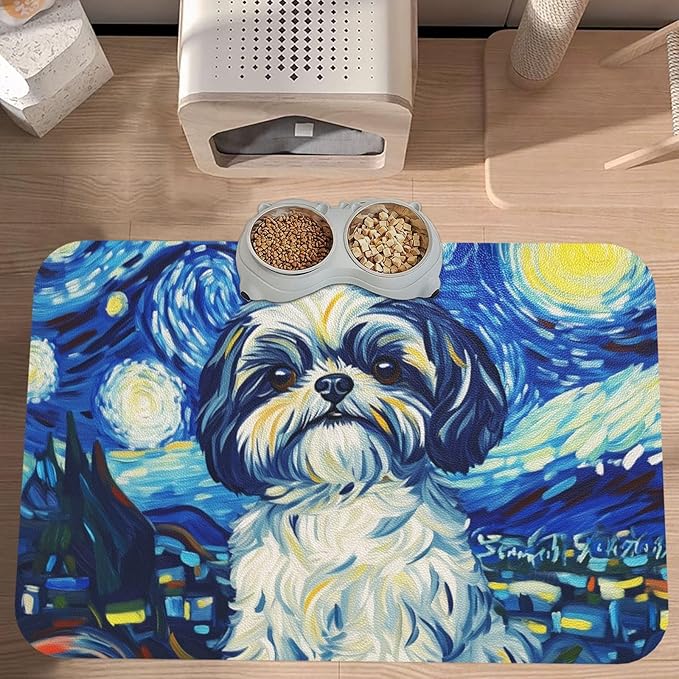 Shih Tzu Dog Food Mat for Floors Waterproof,Quick Dry Anti-Slip Dog Bowl Mats for Food and Water,Pet Feeding Mats,Pet Placemat for Messy Drinkers to Protect Floors,Pets Supplies 23.62×15.75in