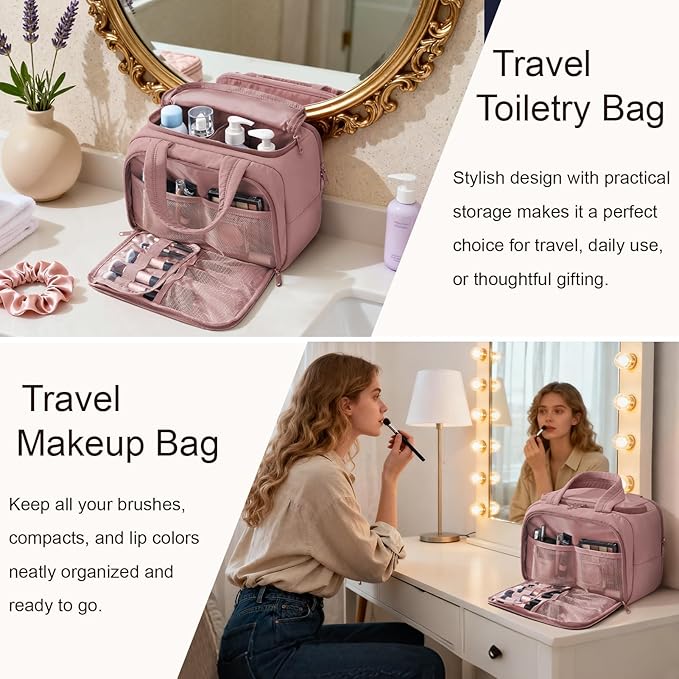 Bagstellar Travel Toiletry Bag, Lightweight Wide-open Large Puffy Toiletry Bag for Women, Quilted Makeup Bag Organizer Water-resistant Cosmetic Bag with Handle for Toiletries, Essentials, Accessories