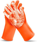 Maiiu Pet Grooming Gloves—Heat Resistant Dog Washing Gloves with High-Density Teeth, Dog Bath Scrubber with Enhanced Five Finger Design, Silicone Gloves for Dogs and Cats Bathing, Massage (Orange)