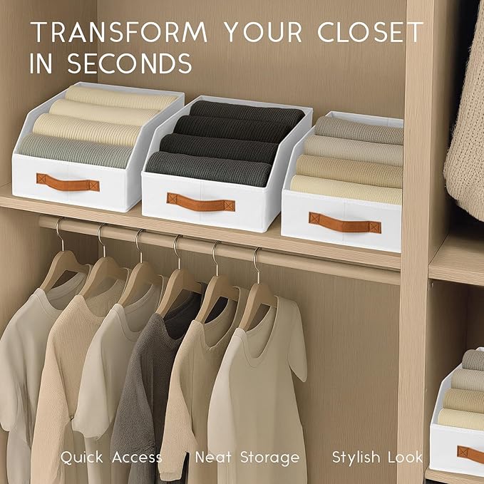 Homsorout Fabric Storage Bins for Organizing - 8 Pack Large Trapezoid Collapsible Storage Bins with Front Handle, Closet Organizers and Storage for Bedroom, Home Shelves, Small Spaces, White