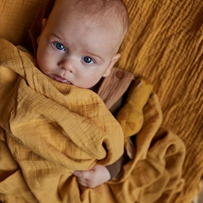Huxie Swaddle - 100% Organic Cotton - Muslin Swaddle Blankets for Newborn, 47" x 47" 2-Pack (Autumn Yellow/Natural)