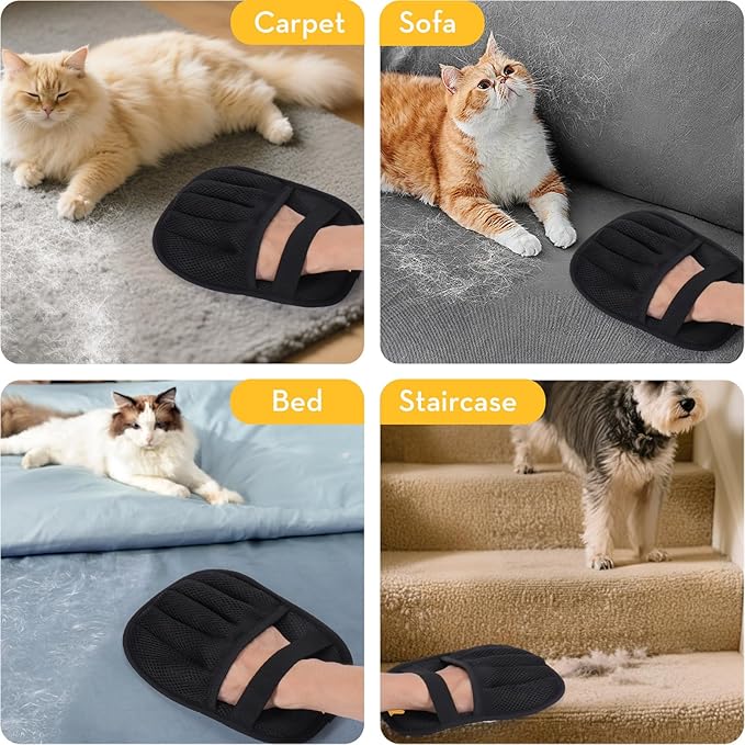 2PCS Pet Hair Removal Glove - Upgrade Reusable Pet Hair Remover Glove for Cats & Dogs, Electrostatic Gloves Pet Hair Remover for Couch, Carpet, Furniture, Car, Bedding, Easy Cleaning & Grooming Tool