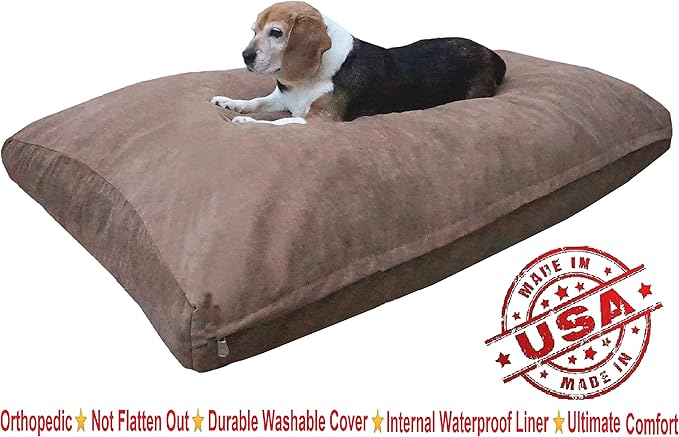 Dogbed4less Large Memory Foam Dog Bed for Medium Dogs, Orthopedic Comfort, Waterproof Liner and Suede Pet Bed Cover 41X27 Inch Pillow, Brown