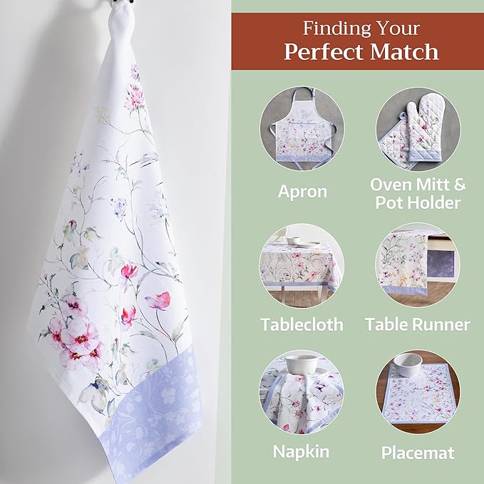 Maison d' Hermine Kitchen Towels Set of 3 100% Cotton 27.50" x 20" Reusable Cloth Tea Dish Towels Absorbent with Hanging Loop for Kitchen, Home, Dining, Cocktail Parties Spring/Summer (Summer Floral)