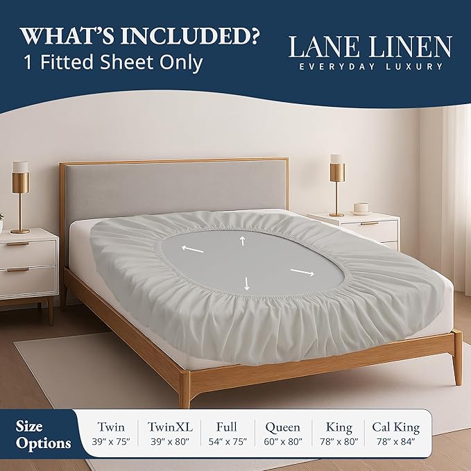 Lane Linen 100% Egyptian Cotton Twin XL Size Fitted Sheet Only (39"x81" + 15") - Elegant Sateen Weave, Ultra Soft, Breathable, Highly Durable, Deep Pockets Upto 17" - Silver