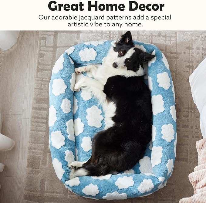 JOEJOY Cute Dog Bed Medium Size Dog, Rectangle Soft Furry Dog Beds for Large Medium Dogs, Washable Orthopedic Pet Bed with Removable Zipper Cover, Blue