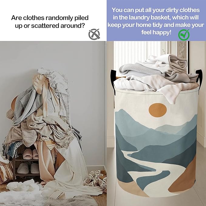 Laundry Basket-Boho Sun Moon Mountains Foldable Waterproof Oxford Cloth Funny Tote Bag Laundry Hamper Clothes Storage Bucket Organizer For Bathroom/Laundry Storage/Bedroom Storage Basket