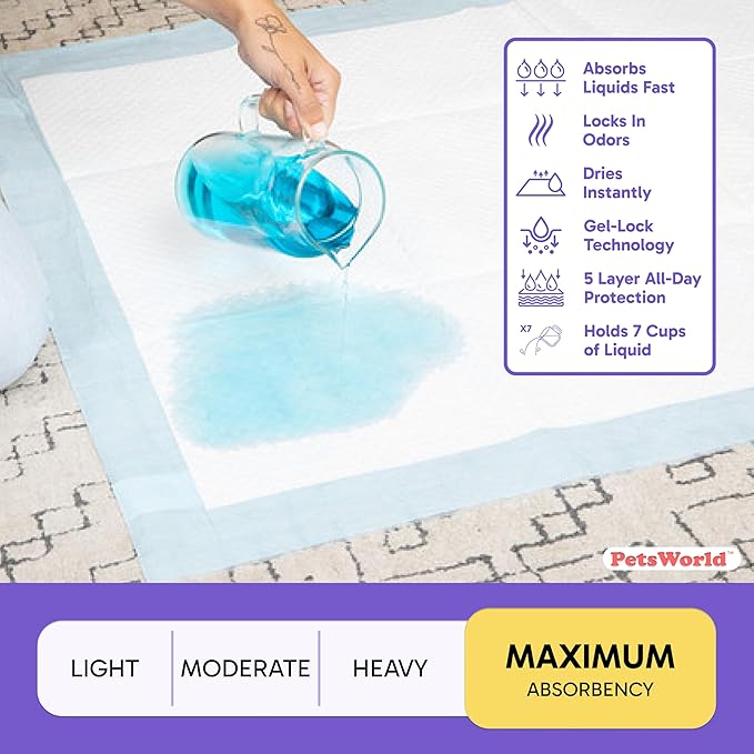 PETSWORLD Premium Extra Large Dog Pee Pads (43" x 74") – Jumbo Puppy Training & Incontinence Pads for Large Dogs & Multi-Pet Homes – Leak-Proof, Odor Control, 5-Layer Absorbency