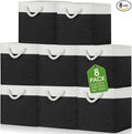 meekoo 8 Pack Collapsible Storage Bins Fabric Storage Bins Polyester Fabric Baskets with Handles Linen Closet Organizer for Shelf Home Closet Towels Toys(12 x 12 x 12 in,Black White)