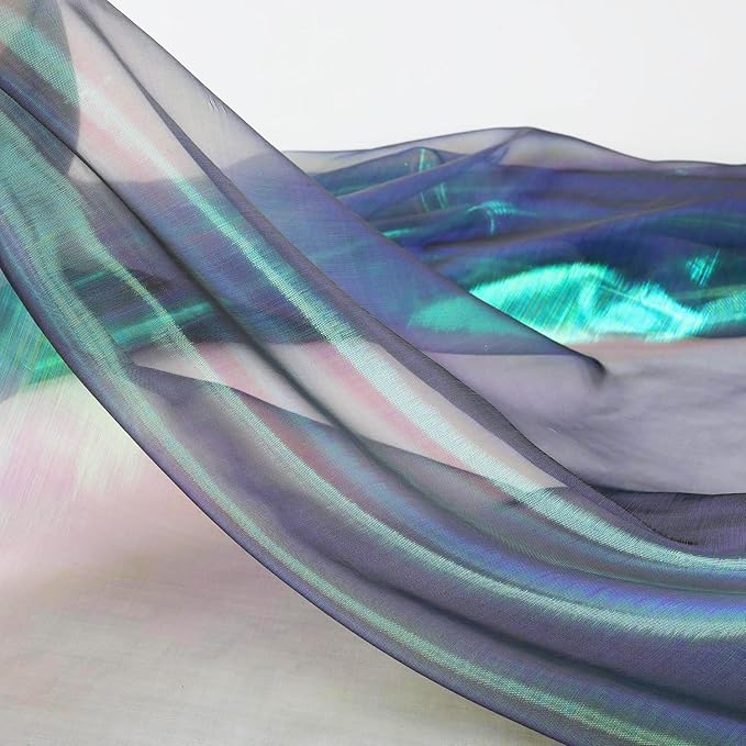 Sheer Iridescent Organza Fabric 58 Inches Wide - 10 Yards Precut - Shinny Wedding Party Decor Fairy Costume Voile Doll Clothes Sewing - Blackish Green