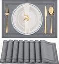 Winknowl Placemats Set of 8，Heat Resistant Woven Vinyl Washable PVC Place Mats，Non-Slip Stain Resistant Indoor/Outdoor Table Mats for Dining Table (Grey)
