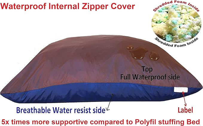 Dogbed4less Extra Large Memory Foam Dog Bed Pillow with Orthopedic Comfort + Waterproof Liner and Durable Pet Bed Denim Cover 47"X29", Brown