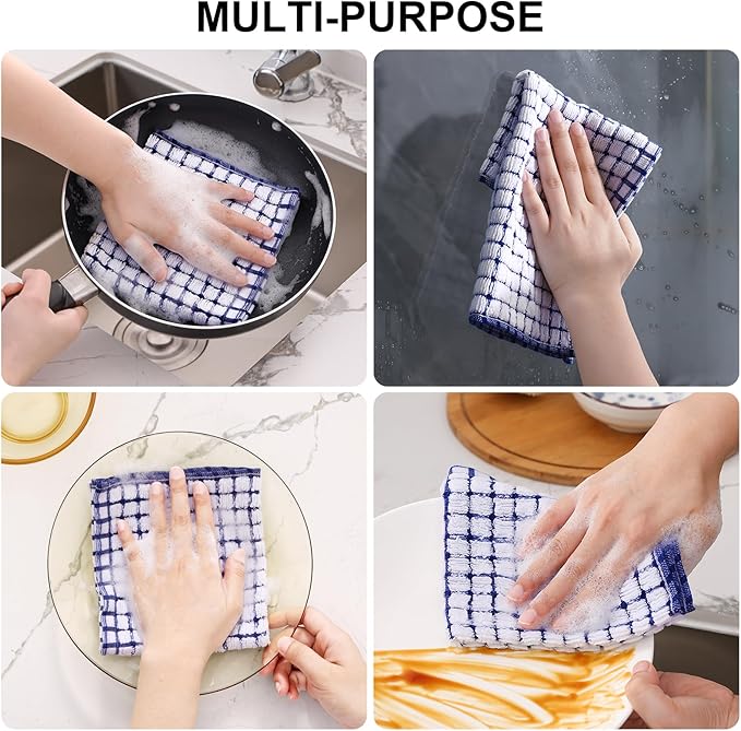 Kitinjoy Cotton 24 Pack Terry Kitchen Dish Cloths, 12 x 12 Inches Super Soft and Absorbent Dish Rags, Quick Drying Dish Towels for Washing Dishes, Mix Colour