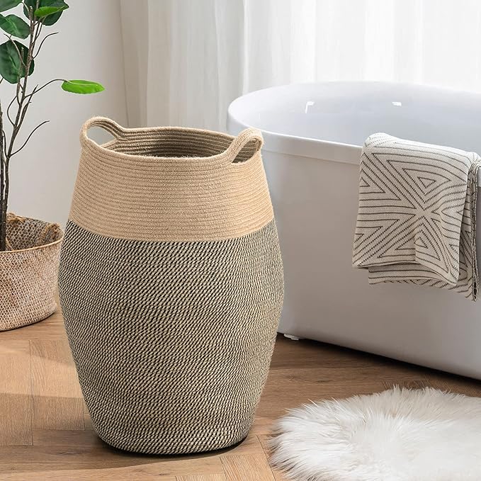 Cotton Rope Laundry Hamper by YOUDENOVA, 105L - Woven Collapsible Laundry Basket - Clothes Storage Basket for Blankets, Laundry Room Organizing, Bedroom Storage, Clothes Hamper – Dark Brown