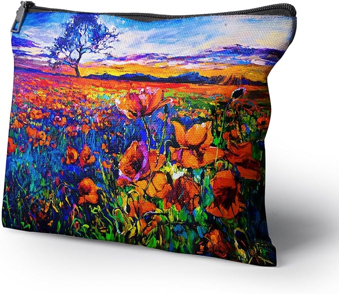 Cafl Poppy Field Makeup Bag Travel Large Poppy Painting Cosmetic Bag Organizer toiletry Essentials Jewelry Zipper Bag Gift For Women -10×8 inch