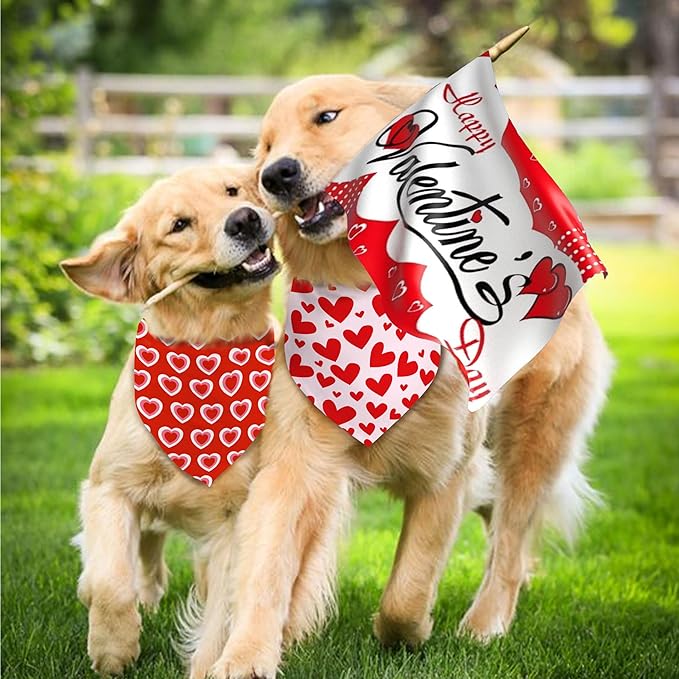 Valentine's Day Dog Bandana Reversible 2 Pack Small, Valentine Day Pet Bandanas for Dogs Pink Heart Adjustable Triangle Holiday Scarves for Small Medium Boy Girl Dogs