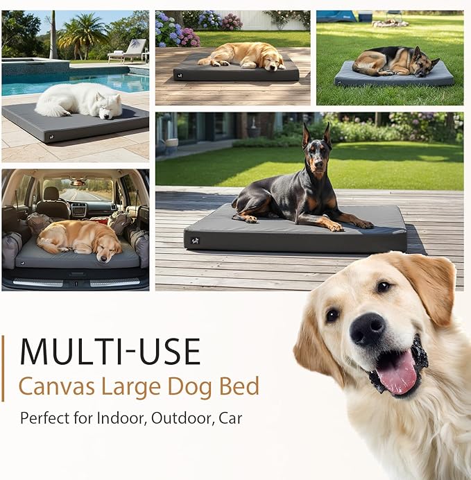 Sytopia 42 Inch Indestructible Dog Beds for Large Dogs, Canvas Outdoor Chew Proof Dog Bed, XL Orthopedic Pet Bed with Waterproof & Washable Removable Cover, Non‑Slip Bottom, Dark Grey