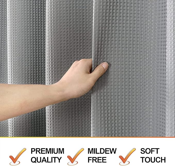 MISS SELECTEX Fabirc Shower Curtain for Bathroom, 230GSM Matt Waffle Water Repellent Durable Fabric Spa Hotel Shower Curtain, Machine Washable Cloth Shower Curtain(72Wx84H,Grey)