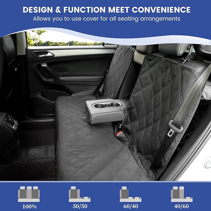 ALLANSING Back Seat Cover - 900D Oxford Waterproof Car Seat Protector, Fits Cars/SUVs/Trucks, Split Bench, Non-Slip, Dog/Kid Proof, Easy Clean(Black)