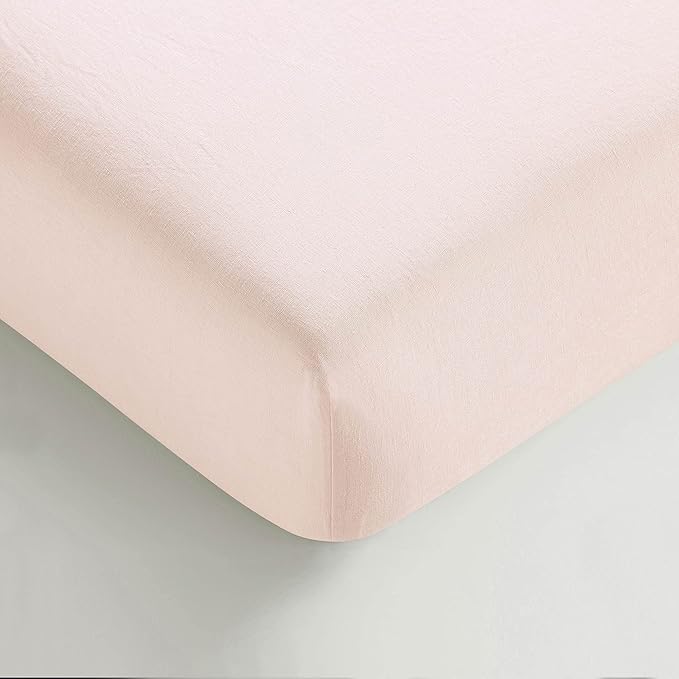 Sijo Stone Washed Organic French Linen Bed Sheet Set, GOTS Certified Organic, Best Cooling Linen Sheet Award by Sleep Foundation, 1 Flat Sheet Only (Blush, King/Cal King)