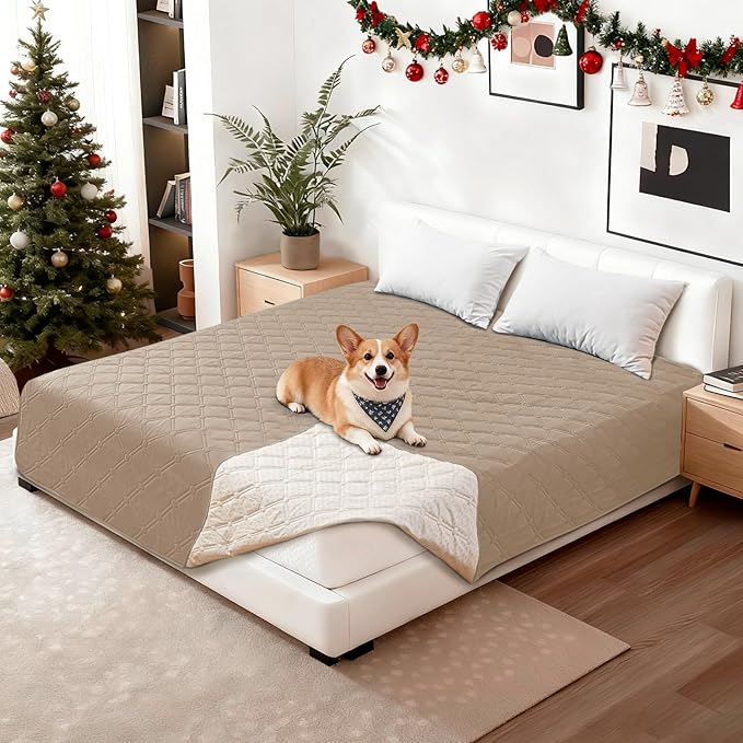 CYCMACO Waterproof Dog Bed Cover, Non-Slip Dog Blanket for Couch, Couch Covers for Dogs Washable, Pet Blanket for Furniture, Pet Bed Mat for Sofa, Car, Pet Supplies (82x82 Inch, Khaki)