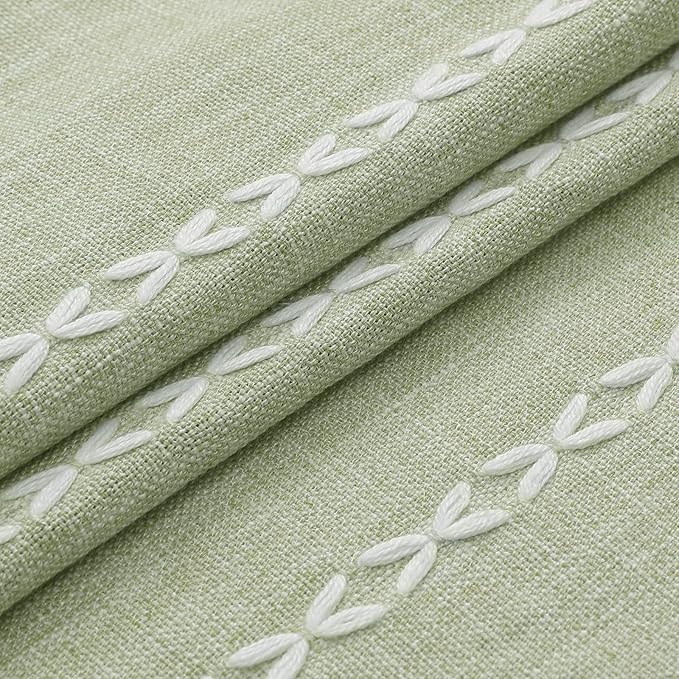 MitoVilla Boho Small Stall Fabric Shower Curtain 36 x 72, Sage Green Half Size Narrow Polyester Linen Tassel Cloth Shower Curtains for Chic Modern Farmhouse Country Bathroom Decor