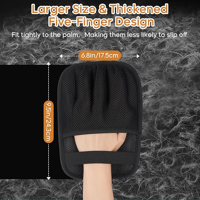 SUPVOL 【2Pcs】 Pet Hair Removal Glove for Cats & Dogs, Upgraded Five-Finger Electrostatic Pet Hair Gloves, Reusable Magic Brush Pet Hair Remover Tool for Laundry, Couch, Carpet, Car Seat, Clothing