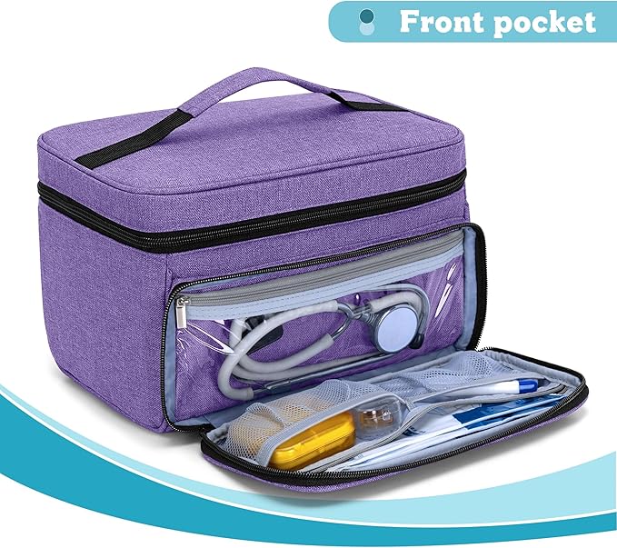 LUXJA Medicine Bag with 2 Detachable Clear Pouches, Pill Bottle Organizer with Detachable Dividers (Suitable for Home or Travel Use), Purple