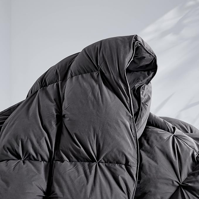 SNOWMAN Premium Down Comforter Queen Size, Luxurious All Season Duvet Insert with Cotton Blended Fabric, Pinch Pleat Design Hotel Bedding Comforter (Grey,90"x90")
