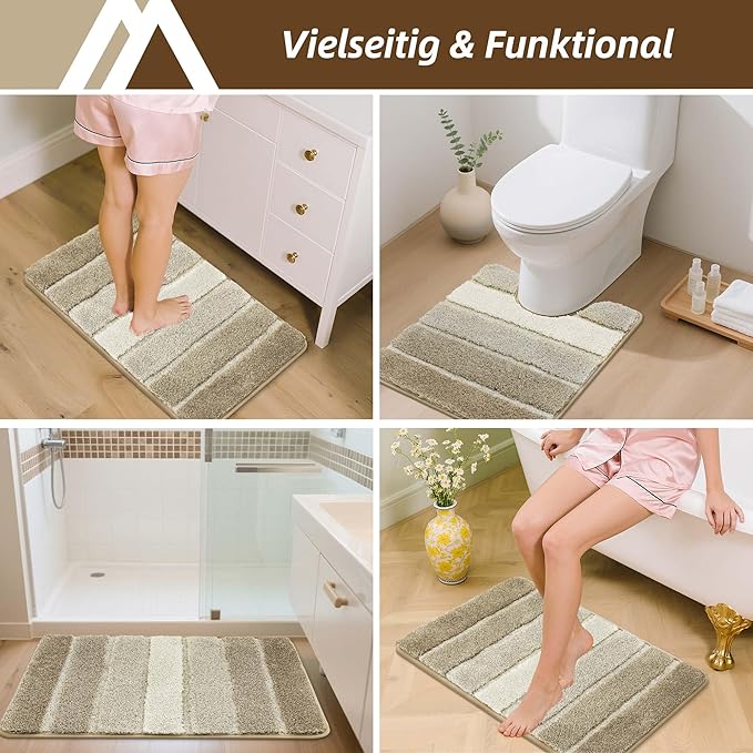 COSY HOMEER Bathroom Rugs 30"x20", Ultra Soft Absorbent Bath Mat with Non-Slip TPR Backing, Machine Washable Shaggy Rug for Bathroom Floor, Beige