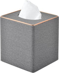 RHCSZ Linen Square Tissue Box Holder Cube Tissue Box Cover－Rosegold Leather Recorate,Napkin Holder Case Dispenser, Tissue Holders with Magnetic Bottom for Home Office Car Hotel Restaurant,Grey